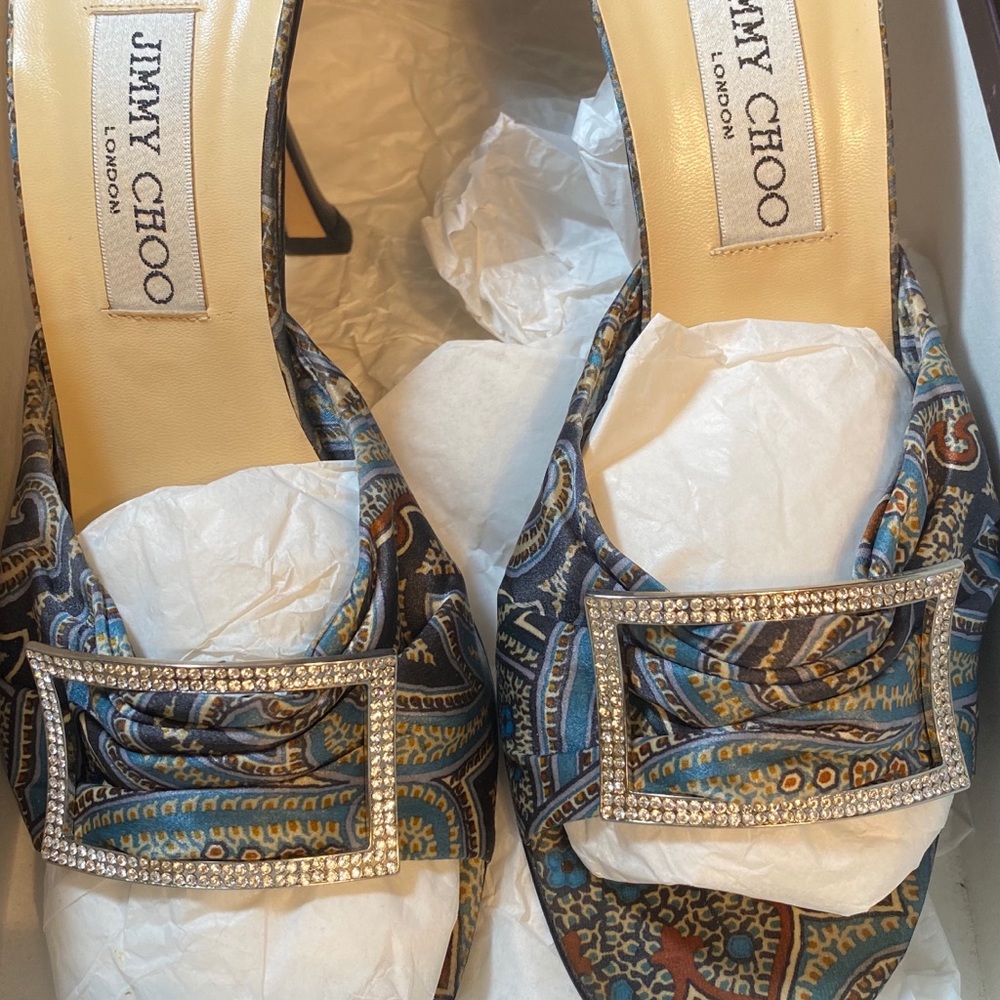 Jimmy Choo slide Paisley Blue size 37.5/7.5 U.S.